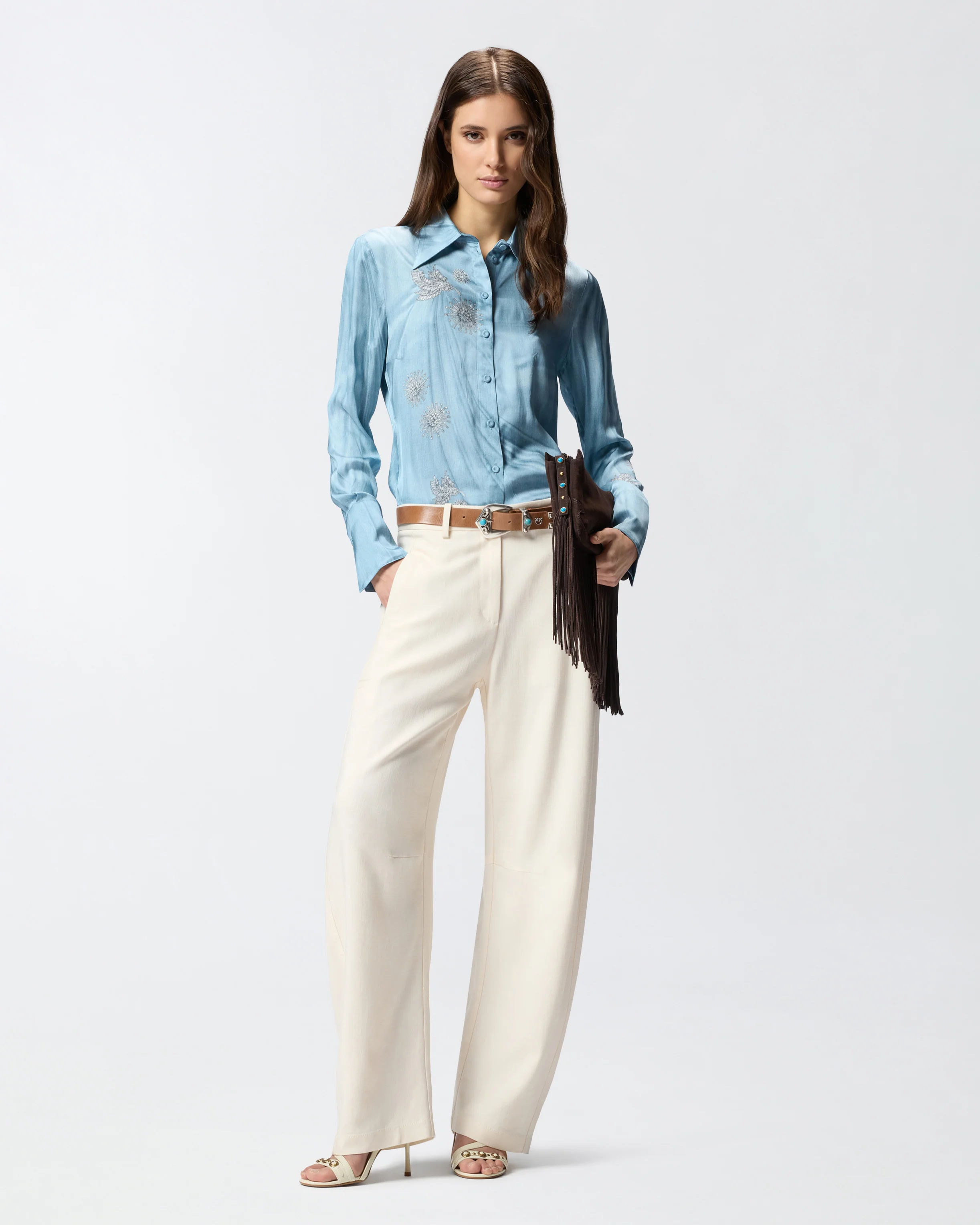 Camicia fluida con stampa gioiello piazzata 106211A37N F15 PINKO Azzurro-denim sbiadito 
