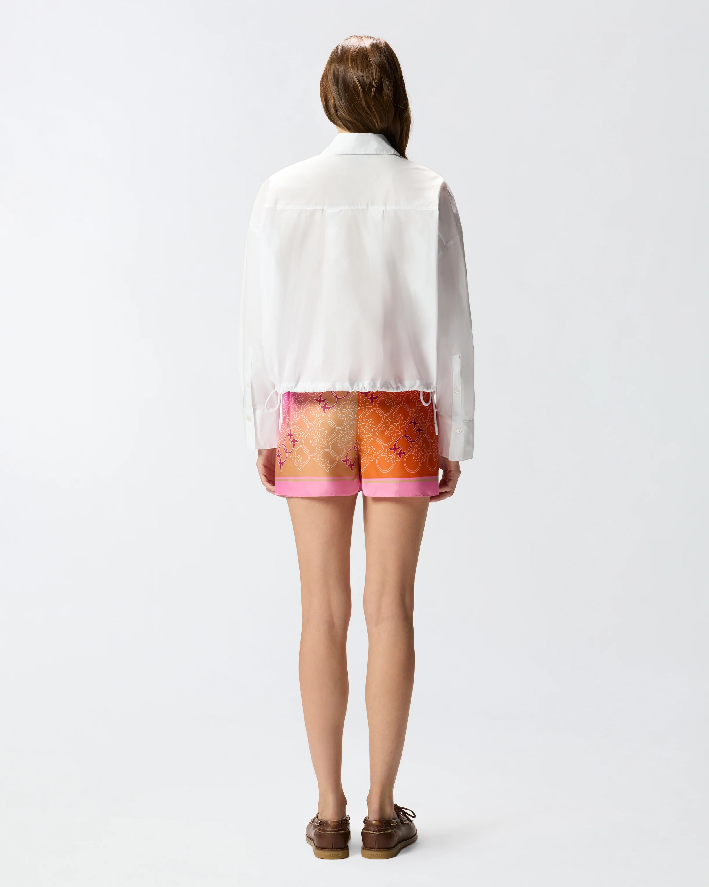 Camicia cropped in cotone con logo 106249A32L Z04 PINKO Bianco brill. 