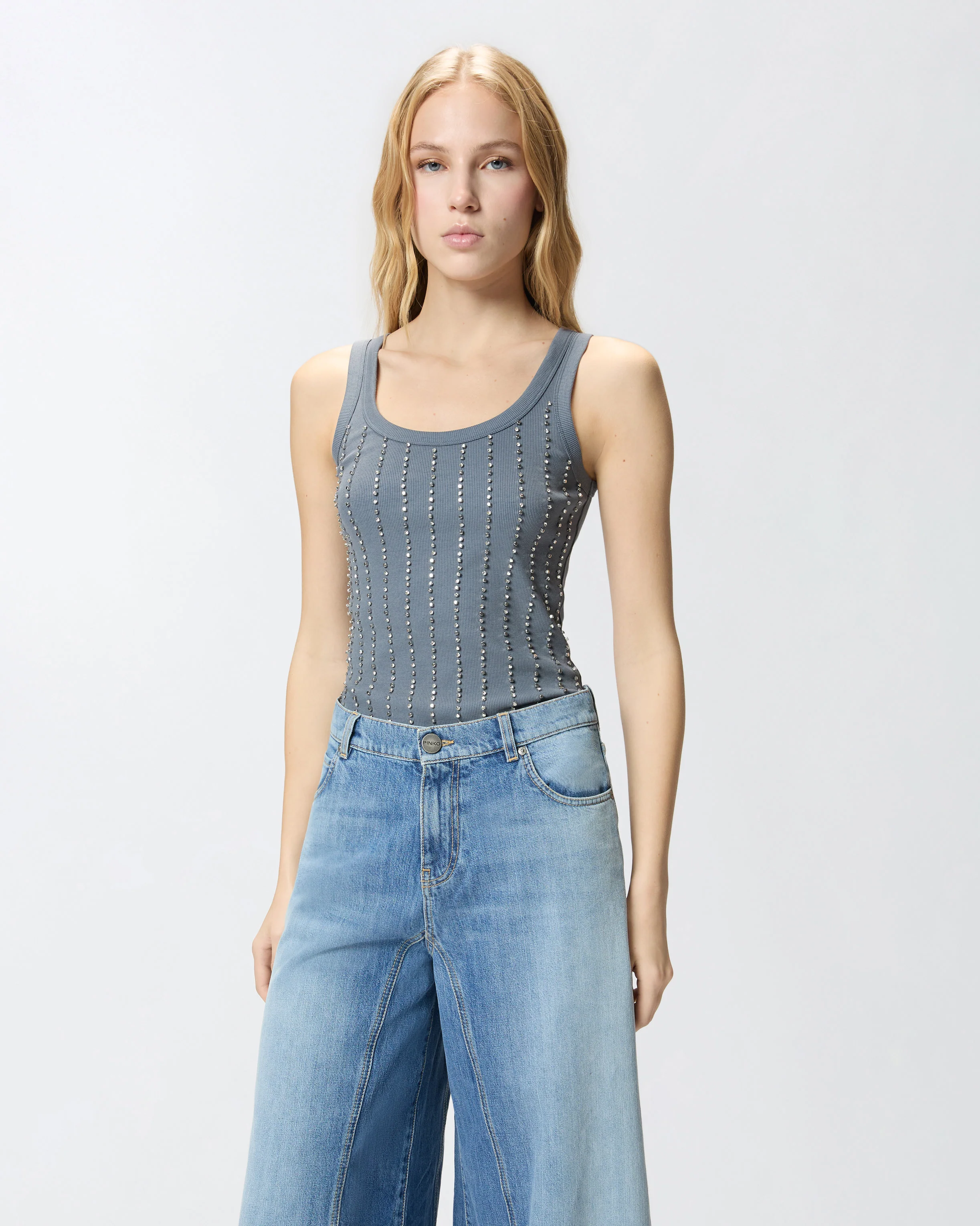 Top canotta con dettagli gioiello 106265A334 K05 PINKO Grigio asfalto 