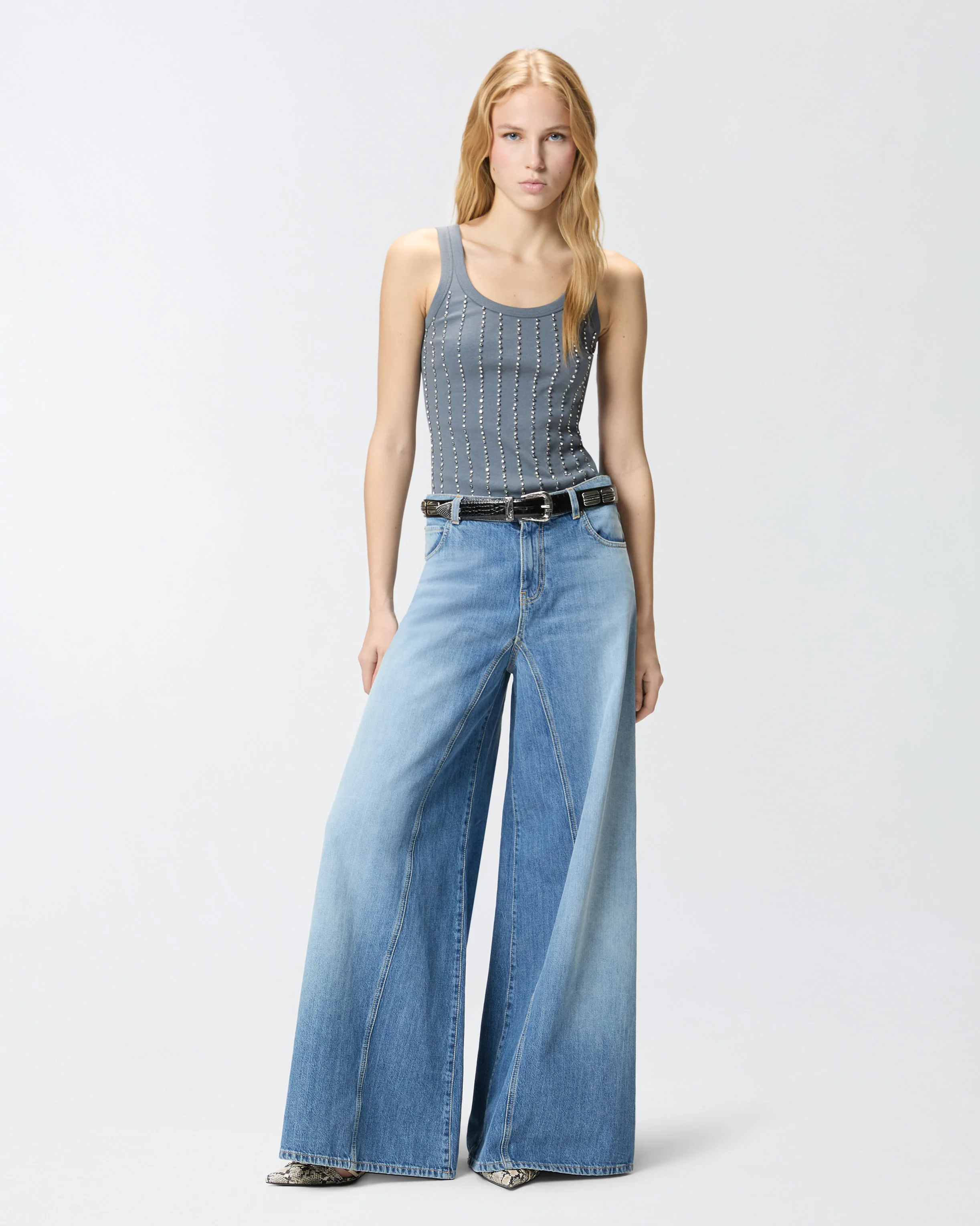 Top canotta con dettagli gioiello 106265A334 K05 PINKO Grigio asfalto 