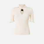 Maglia a costine con bordi gioiello 106287A343 C14 PINKO Bianco 