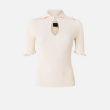 Maglia a costine con bordi gioiello 106287A343 C14 PINKO Bianco 