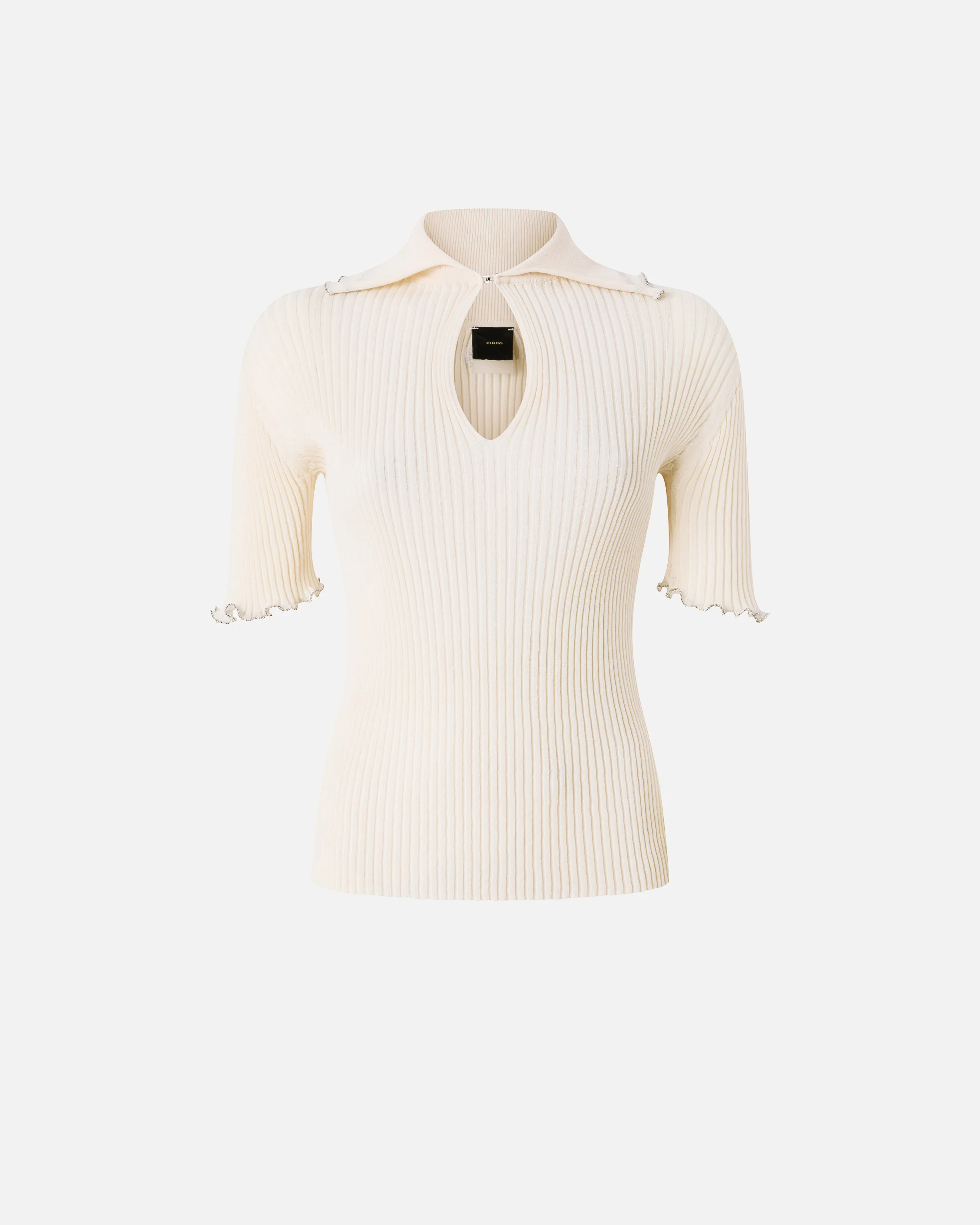 Maglia a costine con bordi gioiello 106287A343 C14 PINKO Bianco 