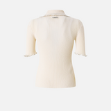 Maglia a costine con bordi gioiello 106287A343 C14 PINKO Bianco 