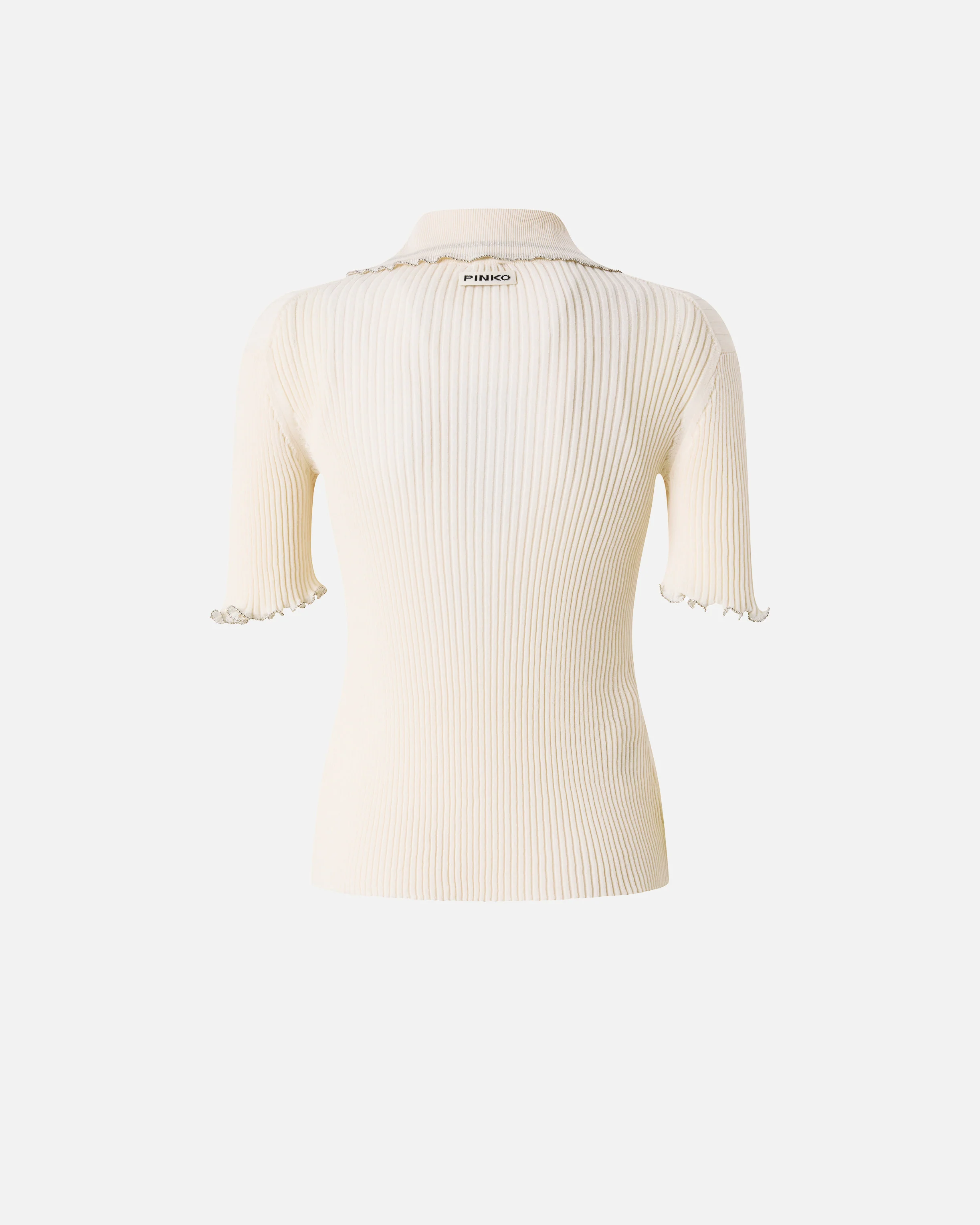 Maglia a costine con bordi gioiello 106287A343 C14 PINKO Bianco 