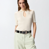 Maglia a costine con bordi gioiello 106287A343 C14 PINKO Bianco 