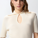 Maglia a costine con bordi gioiello 106287A343 C14 PINKO Bianco 