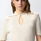 Maglia a costine con bordi gioiello 106287A343 C14 PINKO Bianco 