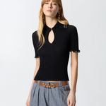 Maglia a costine con bordi gioiello 106287A343 Z99 PINKO Nero 