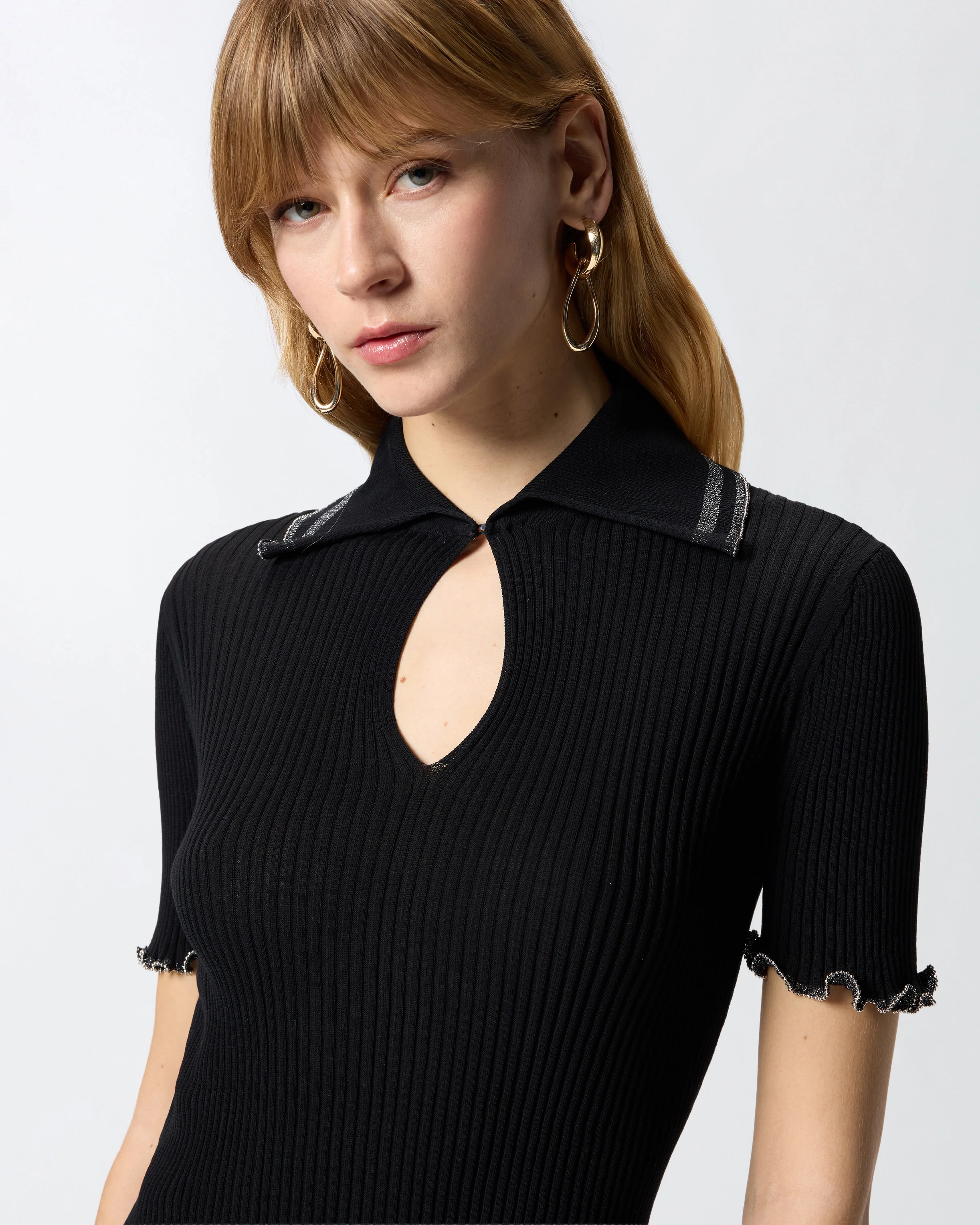 Maglia a costine con bordi gioiello 106287A343 Z99 PINKO Nero 