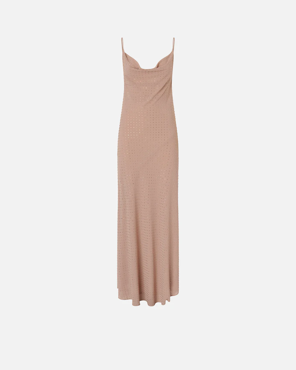 Abito slipdress lungo con strass 106299A32X Q24 PINKO Rosa sfinge 