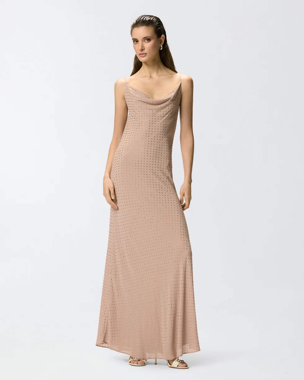 Abito slipdress lungo con strass 106299A32X Q24 PINKO Rosa sfinge 