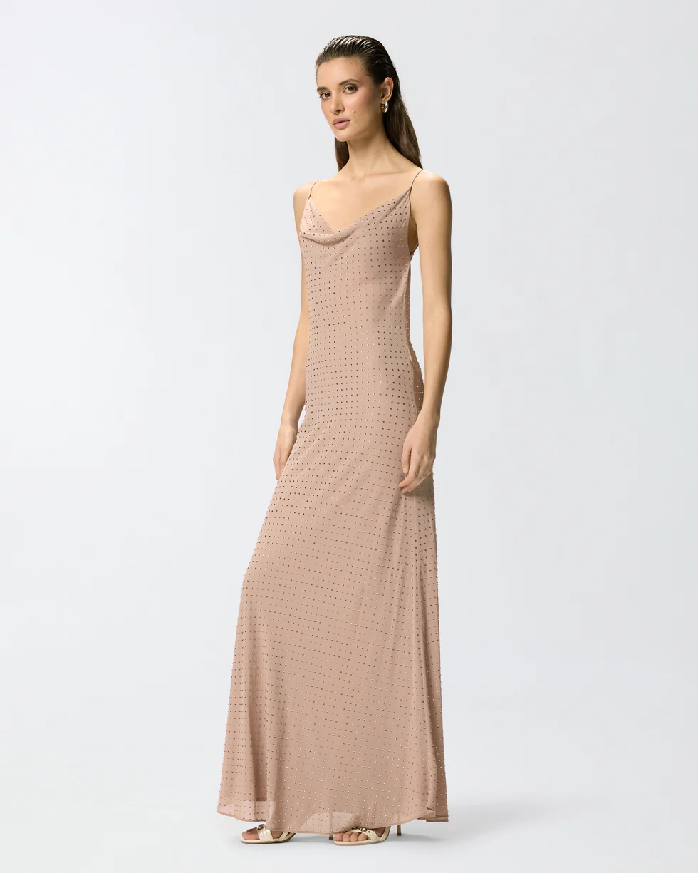Abito slipdress lungo con strass 106299A32X Q24 PINKO Rosa sfinge 