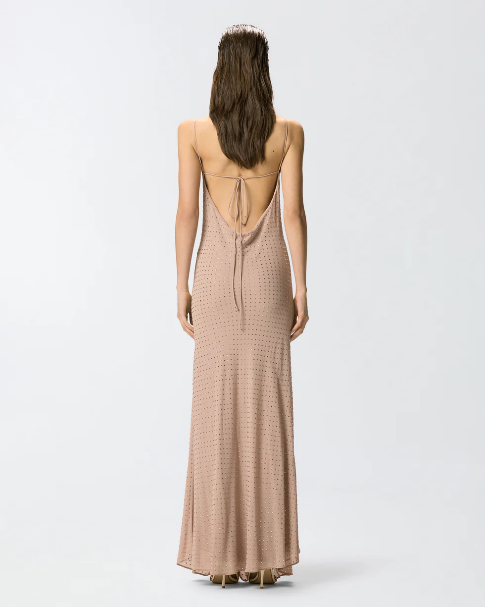 Abito slipdress lungo con strass 106299A32X Q24 PINKO Rosa sfinge 