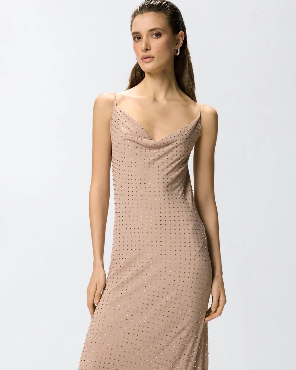 Abito slipdress lungo con strass 106299A32X Q24 PINKO Rosa sfinge 