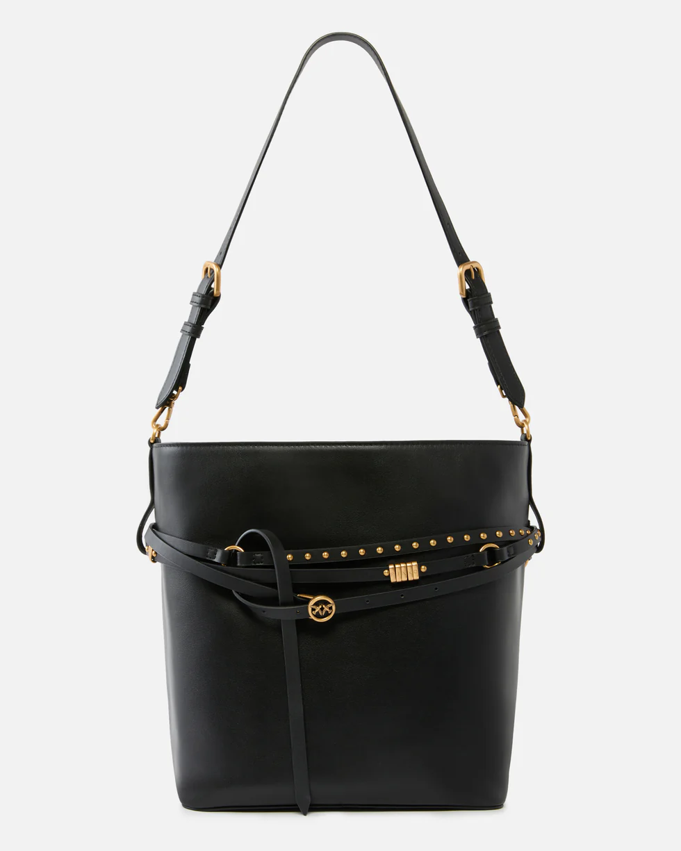 Borsa a secchiello in pelle 106339A0QO Z99Q PINKO Nero-antique gold 