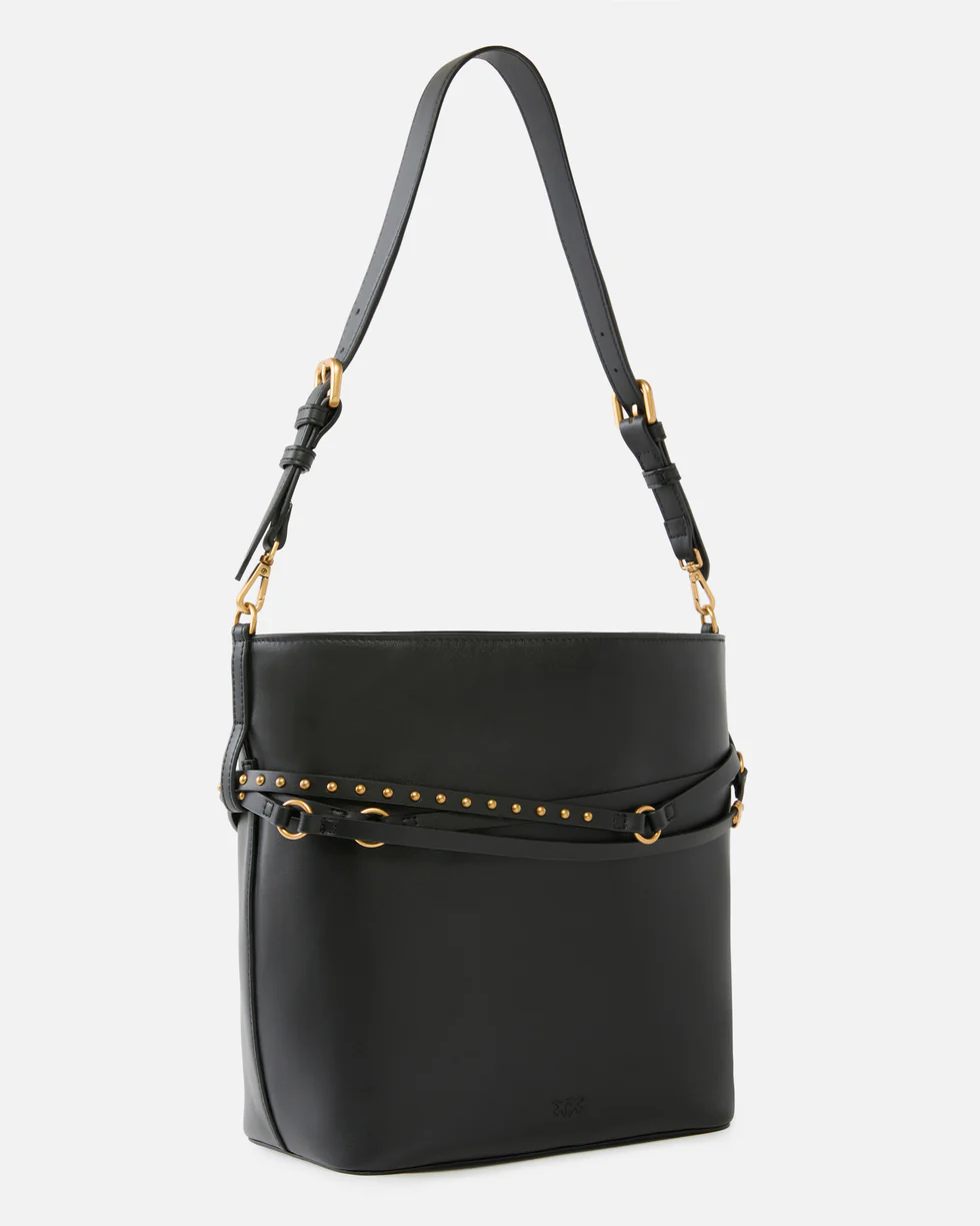 Borsa a secchiello in pelle 106339A0QO Z99Q PINKO Nero-antique gold 