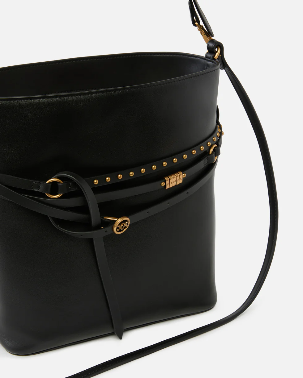 Borsa a secchiello in pelle 106339A0QO Z99Q PINKO Nero-antique gold 