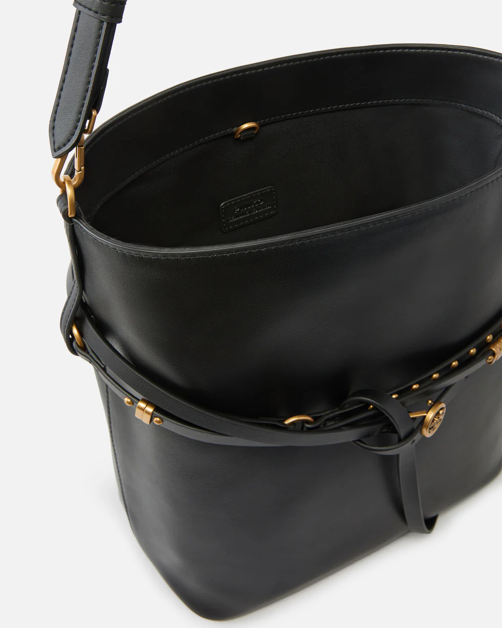 Borsa a secchiello in pelle 106339A0QO Z99Q PINKO Nero-antique gold 