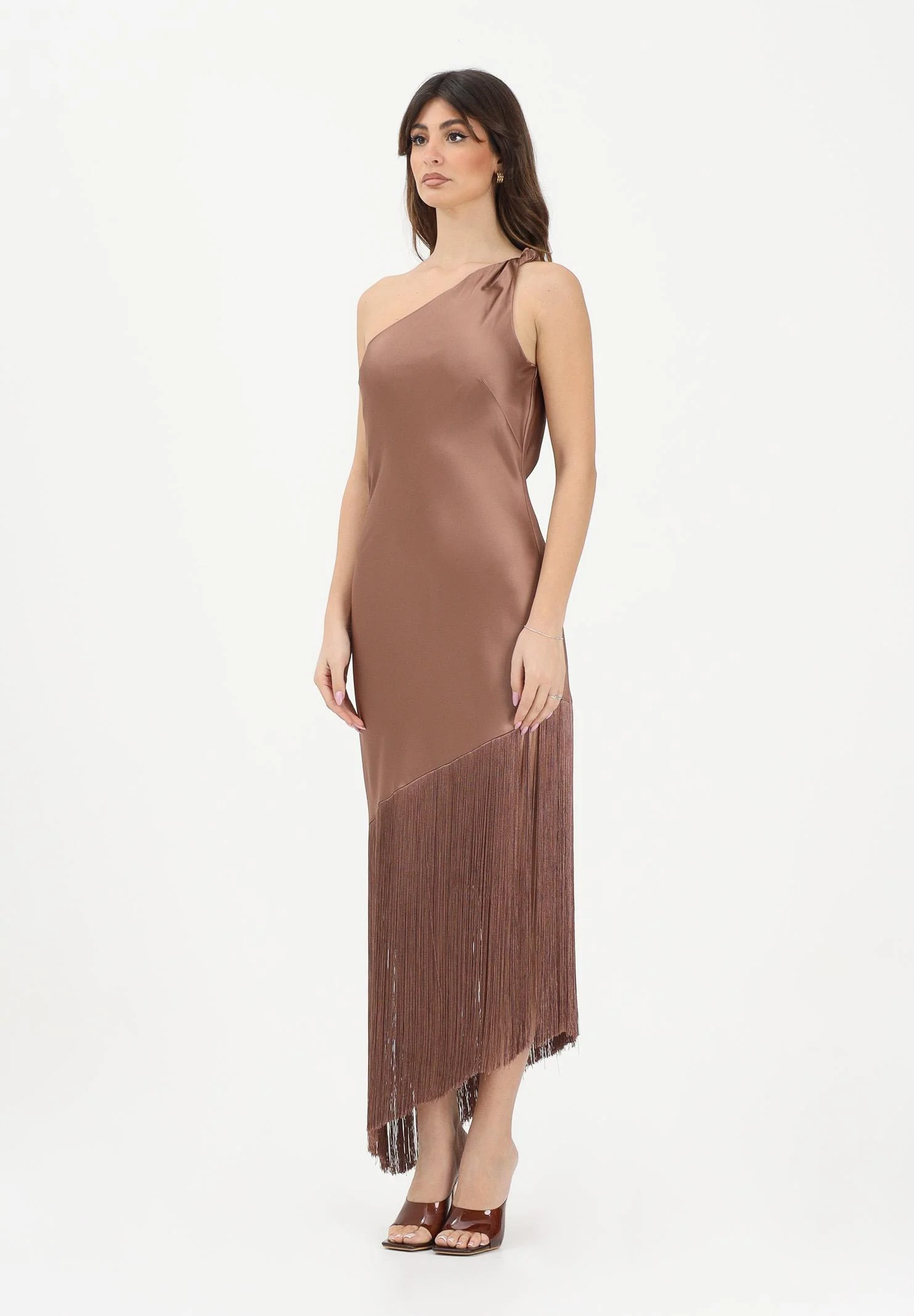 Abito smanicato in raso 106352A33D L50 PINKO Marrone-ghianda 