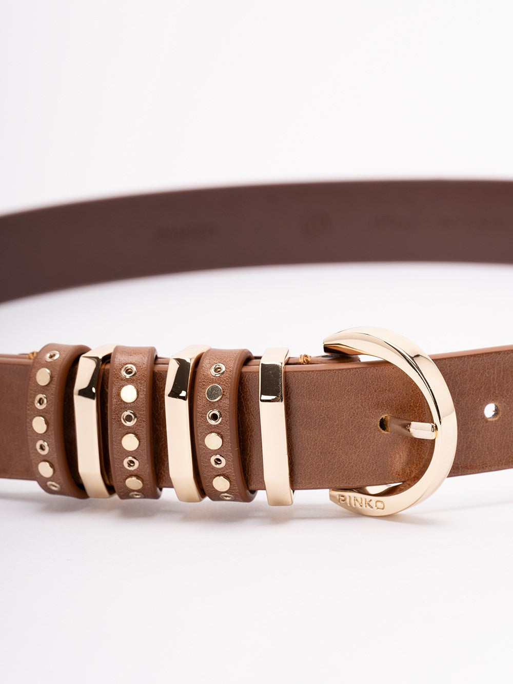 Cintura in pelle con borchie 106426A2QK L17L PINKO Marrone-leone-light gold 