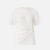 T-shirt con drappeggio e dettaglio dorato 106455A35D Z05 PINKO Bianco-biancaneve 
