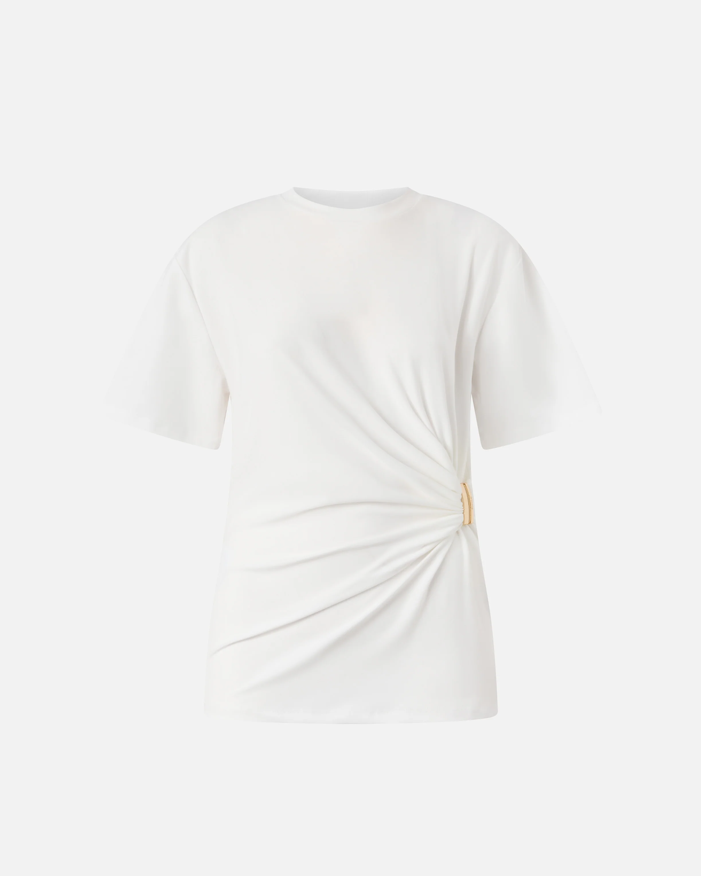 T-shirt con drappeggio e dettaglio dorato 106455A35D Z05 PINKO Bianco-biancaneve 