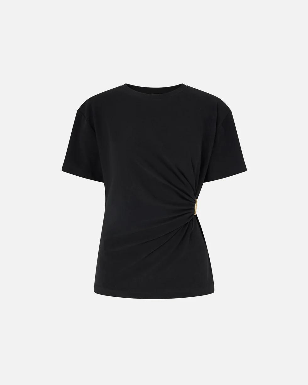 T-shirt con drappeggio e dettaglio dorato 106455A35D Z99 PINKO Nero limousine 