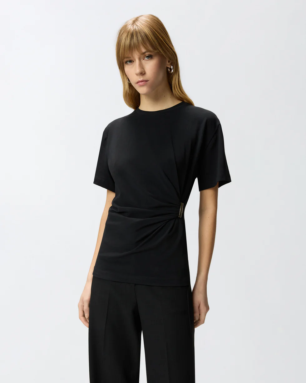 T-shirt con drappeggio e dettaglio dorato 106455A35D Z99 PINKO Nero limousine 