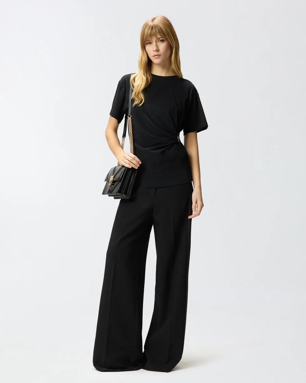 T-shirt con drappeggio e dettaglio dorato 106455A35D Z99 PINKO Nero limousine 