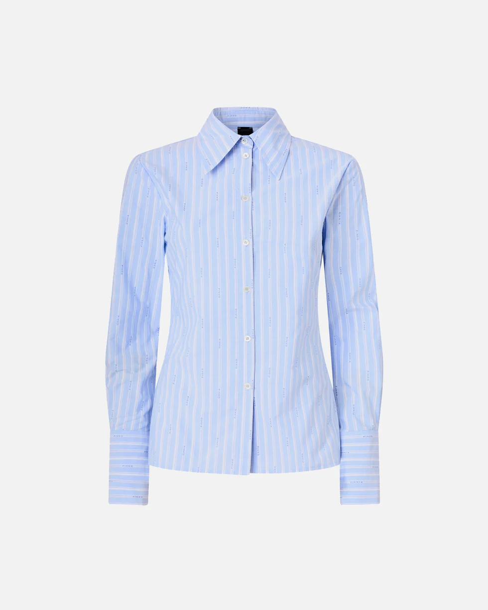 Camicia in cotone a righe con logo 106481A36J EZB PINKO Azzurro/bianco 