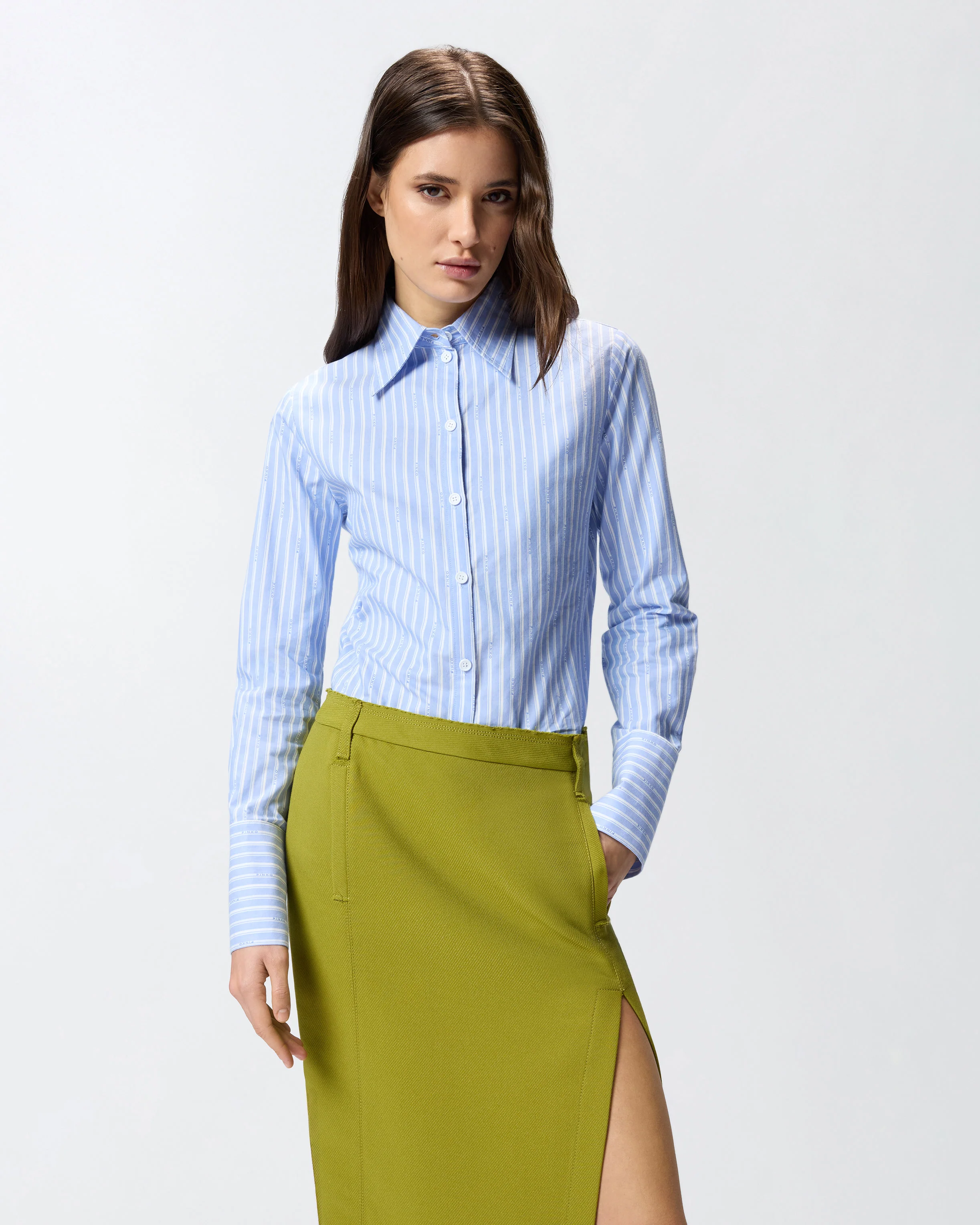 Camicia in cotone a righe con logo 106481A36J EZB PINKO Azzurro/bianco 