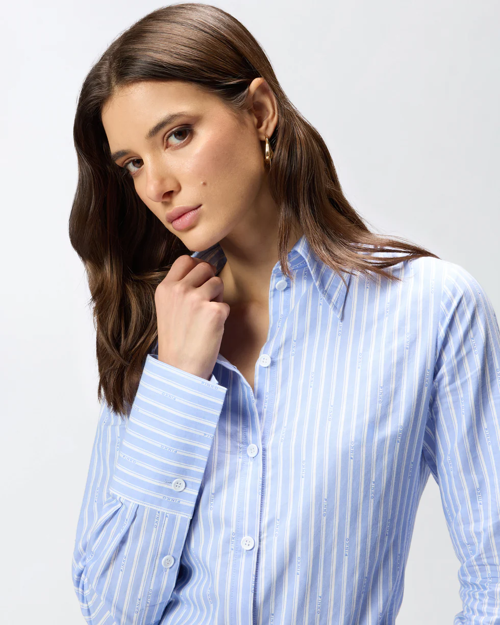 Camicia in cotone a righe con logo 106481A36J EZB PINKO Azzurro/bianco 