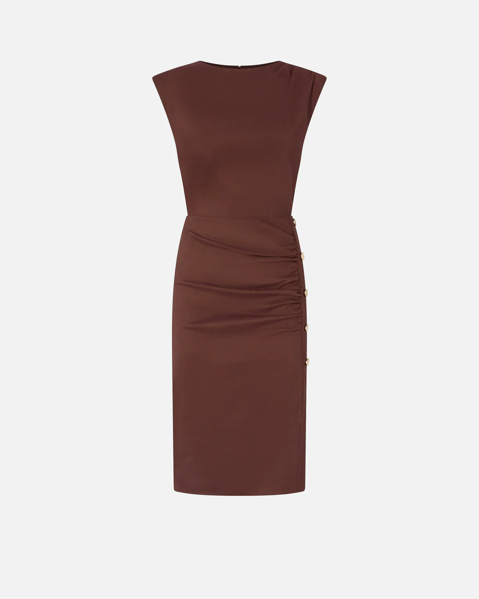 Abito longuette aderente in lino 106521A34I L78 PINKO Marrone terra x piante 