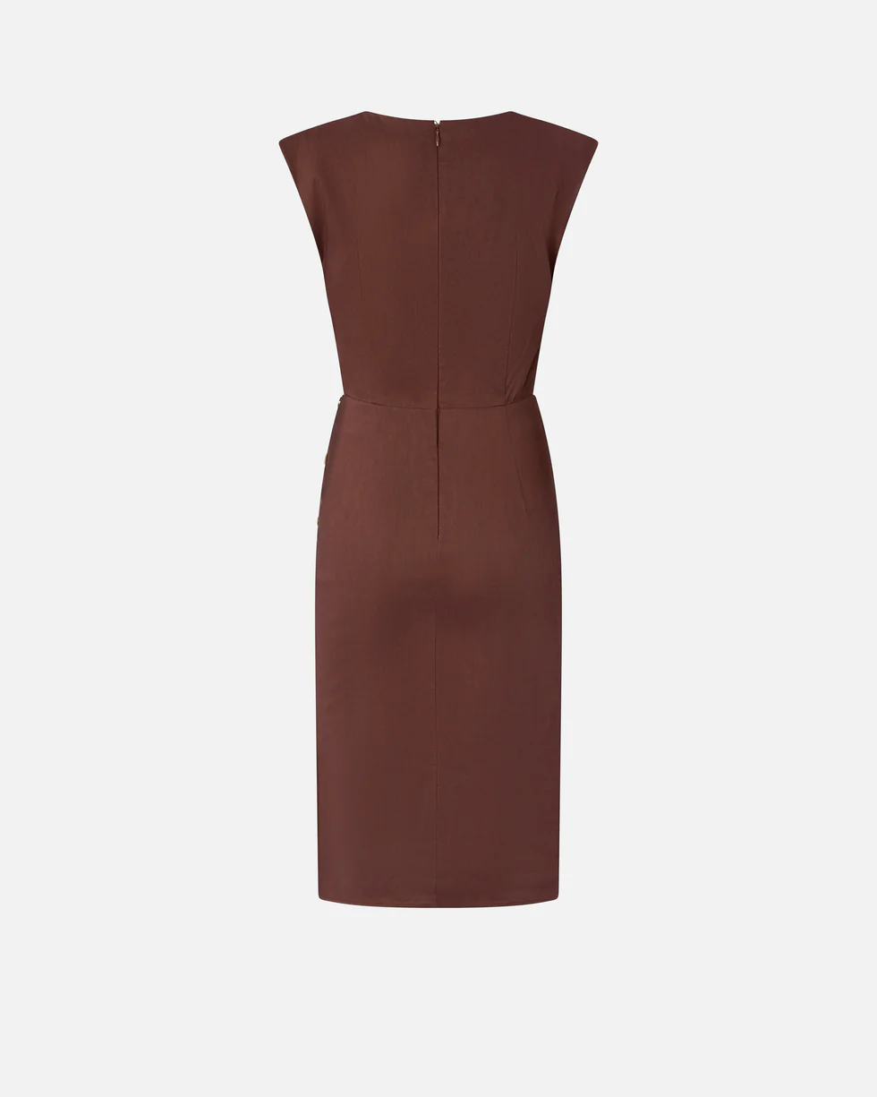 Abito longuette aderente in lino 106521A34I L78 PINKO Marrone terra x piante 
