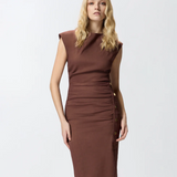Abito longuette aderente in lino 106521A34I L78 PINKO Marrone terra x piante 