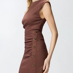 Abito longuette aderente in lino 106521A34I L78 PINKO Marrone terra x piante 