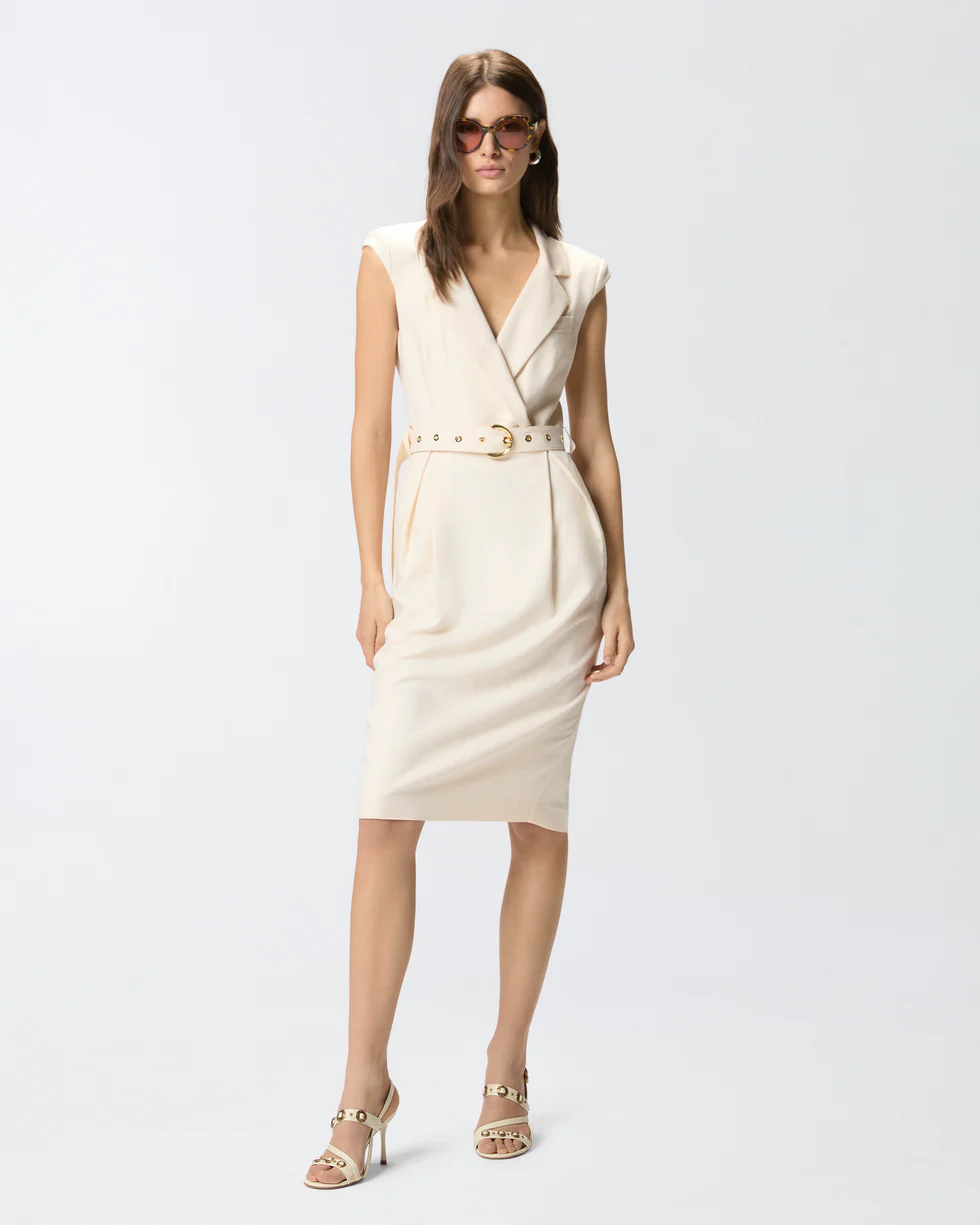 Abito midi a portafoglio con cintura 106565A2W6 C00 PINKO Bianco cigno 