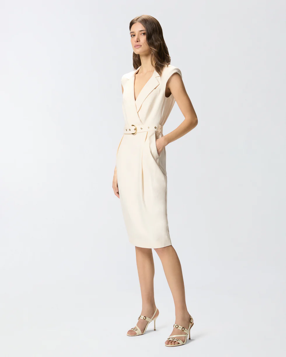 Abito midi a portafoglio con cintura 106565A2W6 C00 PINKO Bianco cigno 