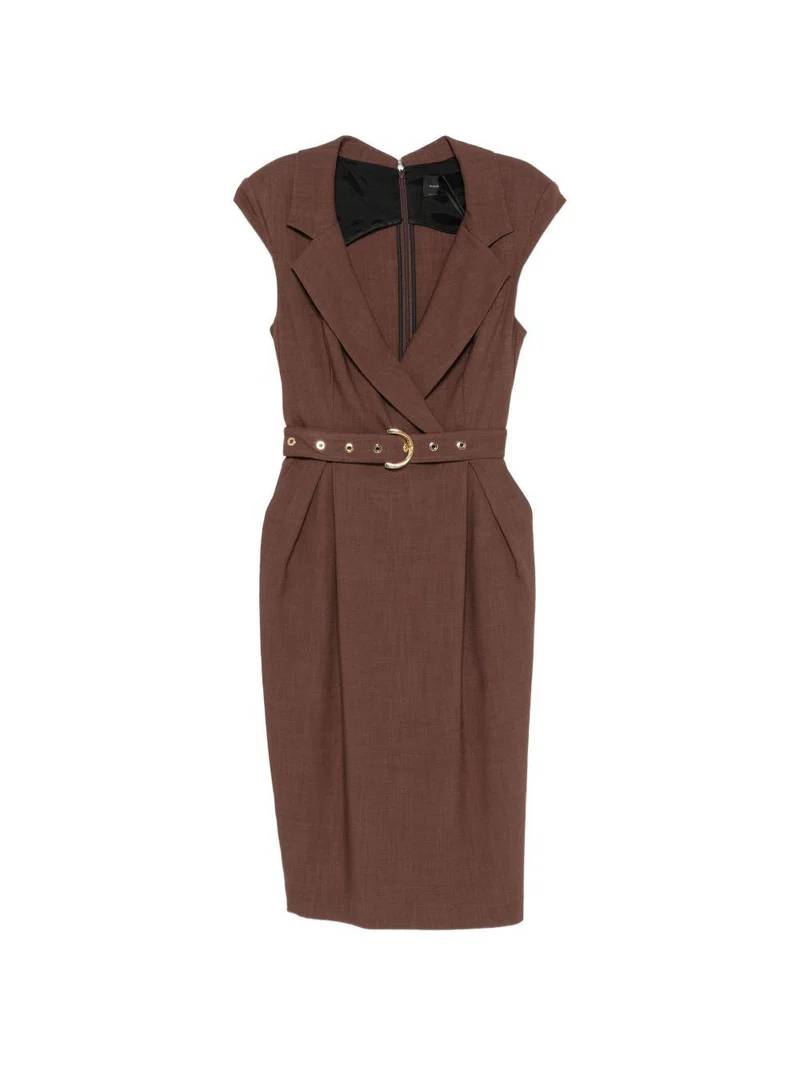 Abito midi a portafoglio con cintura 106565A2W6 L78 PINKO Marrone terra x piante 