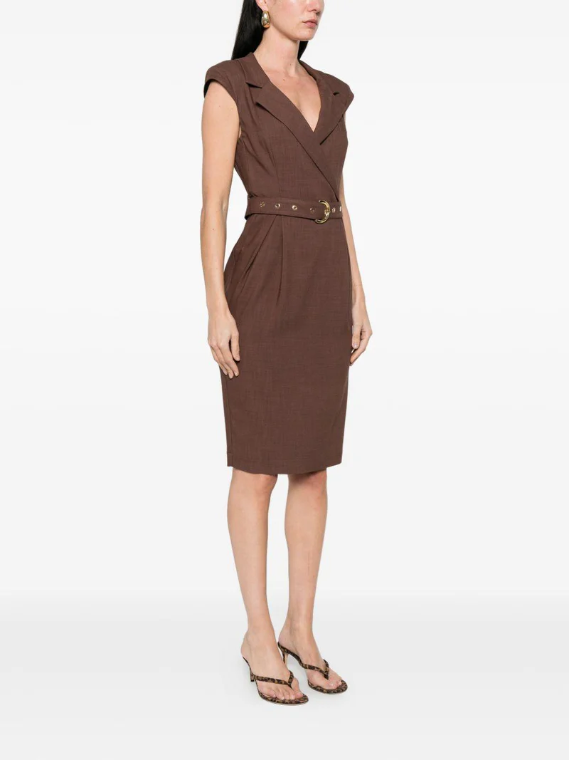Abito midi a portafoglio con cintura 106565A2W6 L78 PINKO Marrone terra x piante 