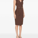 Abito midi a portafoglio con cintura 106565A2W6 L78 PINKO Marrone terra x piante 
