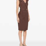 Abito midi a portafoglio con cintura 106565A2W6 L78 PINKO Marrone terra x piante 