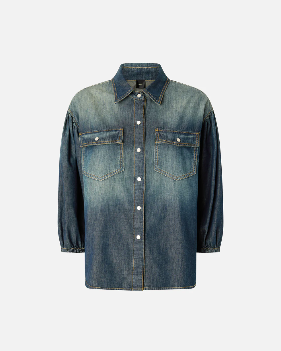 Camicia in denim con maniche a palloncino 106596A37K PJC PINKO Lavaggio medio scuro 