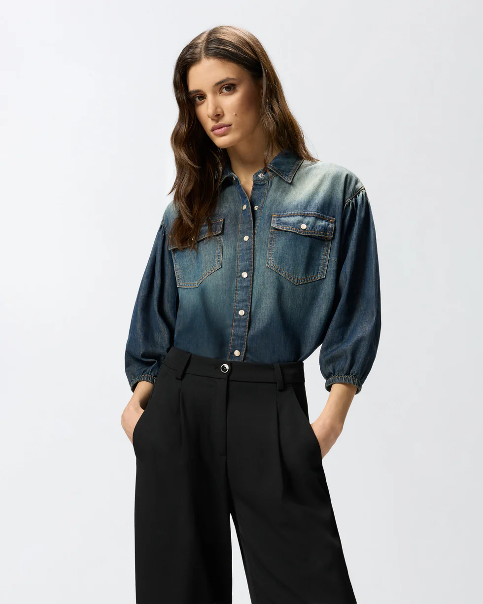 Camicia in denim con maniche a palloncino 106596A37K PJC PINKO Lavaggio medio scuro 