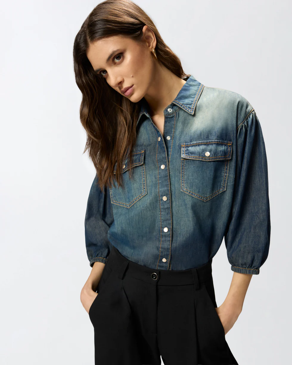 Camicia in denim con maniche a palloncino 106596A37K PJC PINKO Lavaggio medio scuro 
