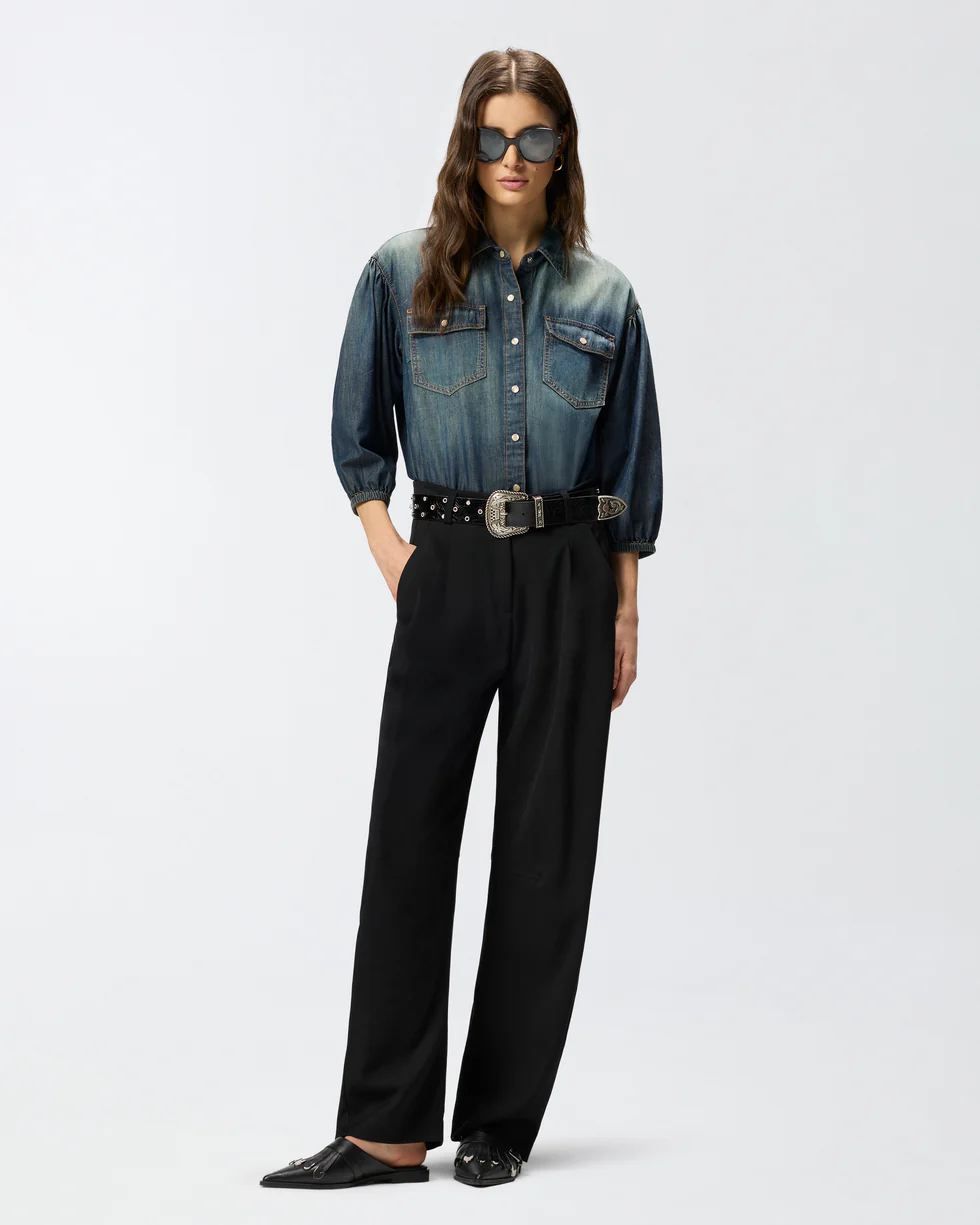 Camicia in denim con maniche a palloncino 106596A37K PJC PINKO Lavaggio medio scuro 