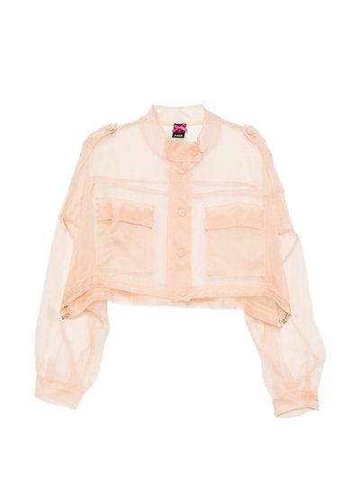 Caban cropped in organza di pura seta 106603A2DJ Q35 PINKO Rosa mogano 