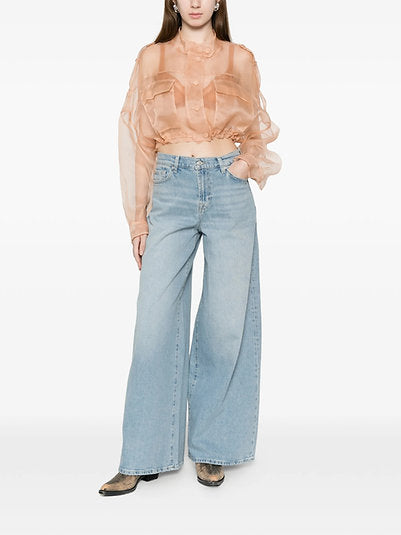 Caban cropped in organza di pura seta 106603A2DJ Q35 PINKO Rosa mogano 