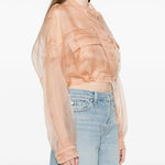 Caban cropped in organza di pura seta 106603A2DJ Q35 PINKO Rosa mogano 
